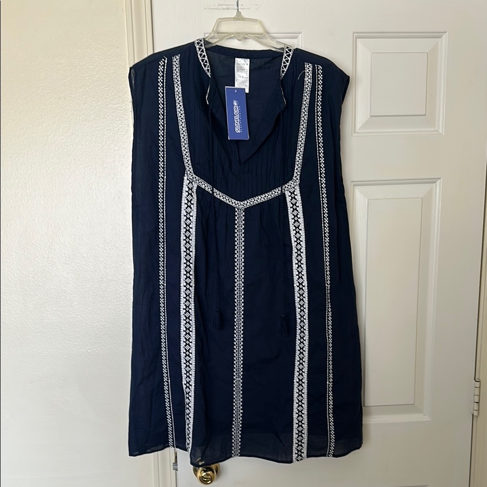 Navy and White Sleeveless Swimsuit Coverup Dress